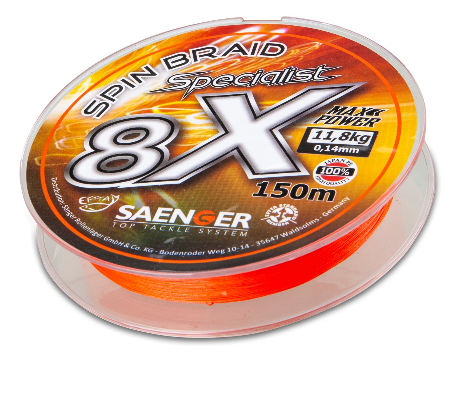 Saenger X8 Spin Braid Fluo Oranje 150m - Afbeelding 2