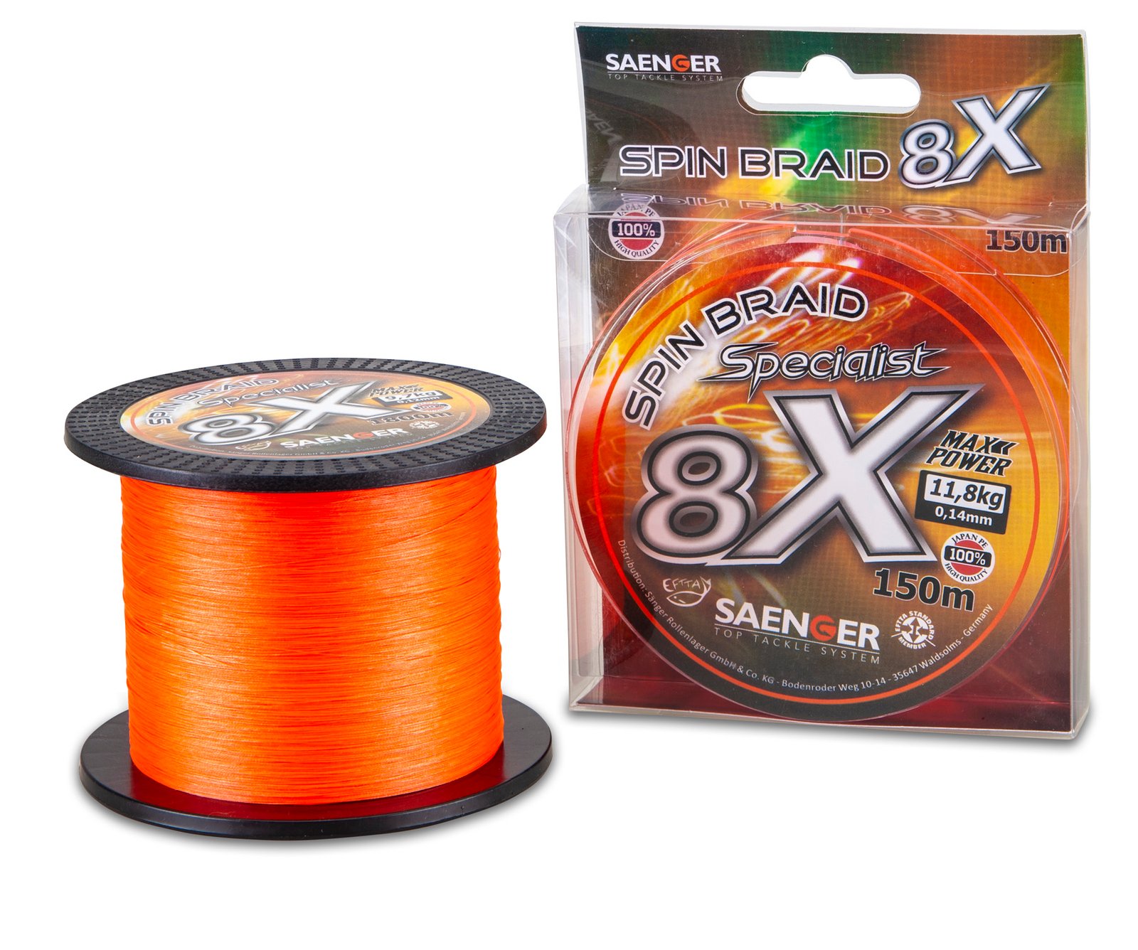 Saenger X8 Spin Braid Fluo Oranje 150m - Afbeelding 3